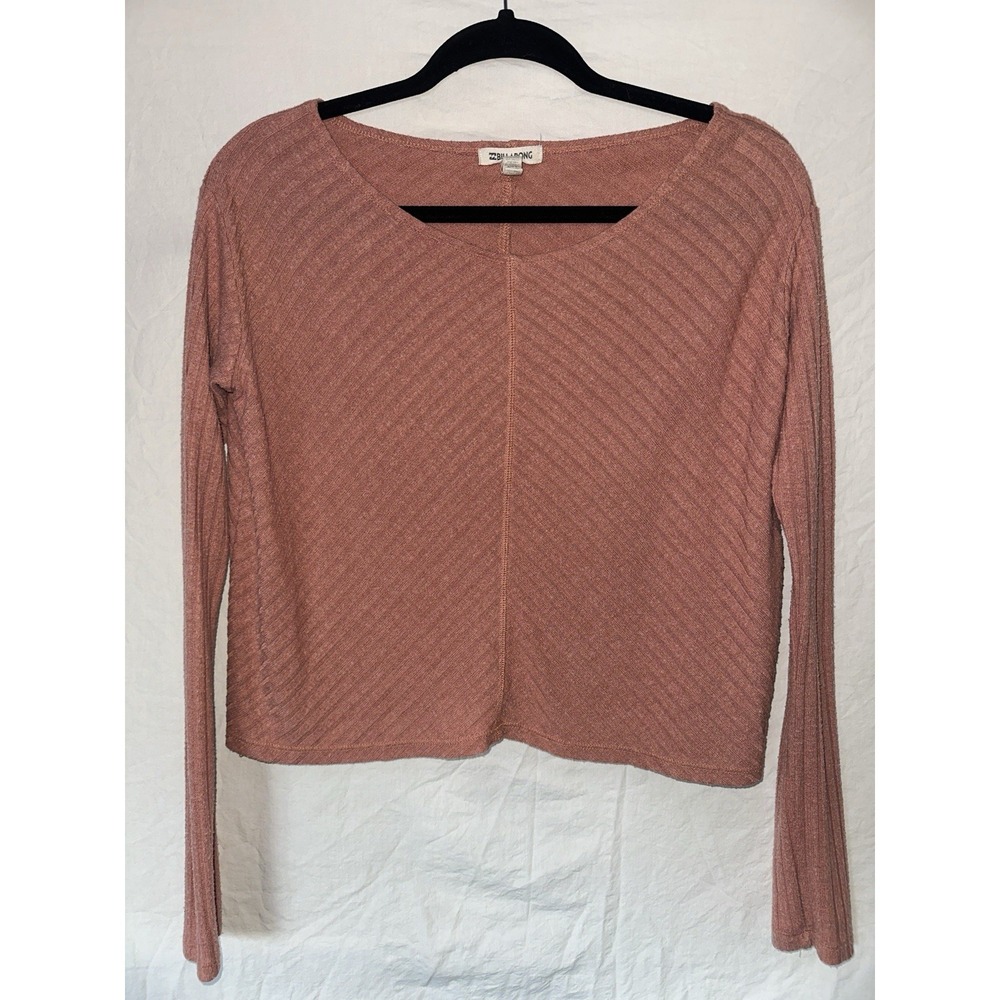 Billabong Woman's Cropped Soft Whimsy Boho WideNeck Pink Sweater Size XS